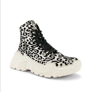 Tibi Milo Leopard Sneaker Boot in Black & White